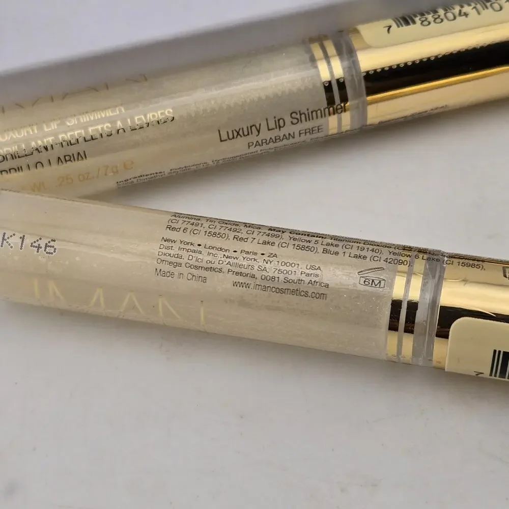 IMAN Luxury Lip Shimmer Lip Gloss CRYSTAL Set Of 2 New Sealed .25 oz / 7g